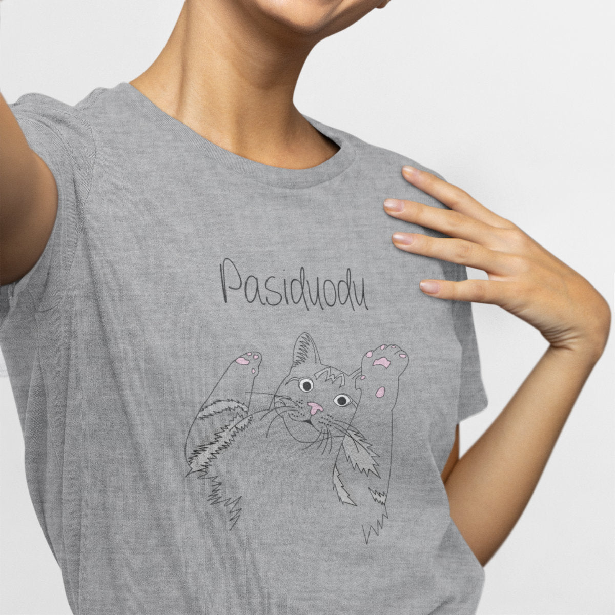 Pilki melanžiniai UNISEX marškinėliai "Pasiduodu"