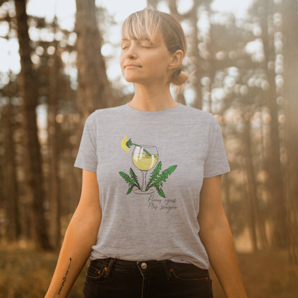 Pilki melanžiniai UNISEX marškinėliai "Pienių vynas"