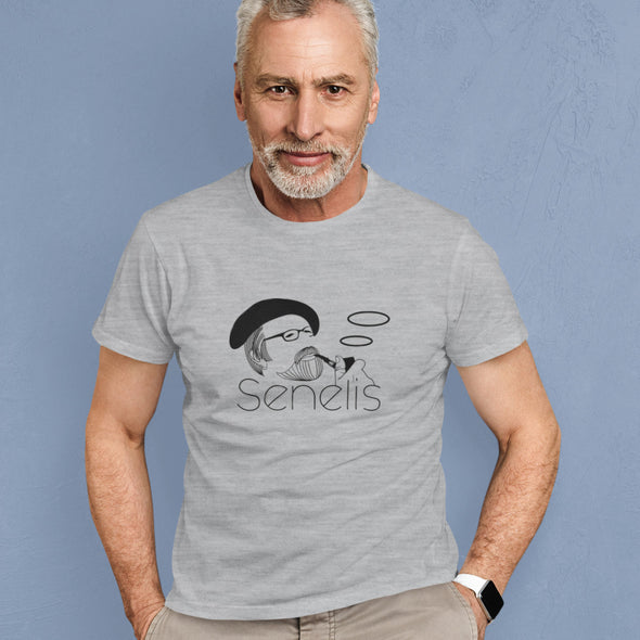 Pilki melanžiniai marškinėliai su užrašu "Senelis su pypke"