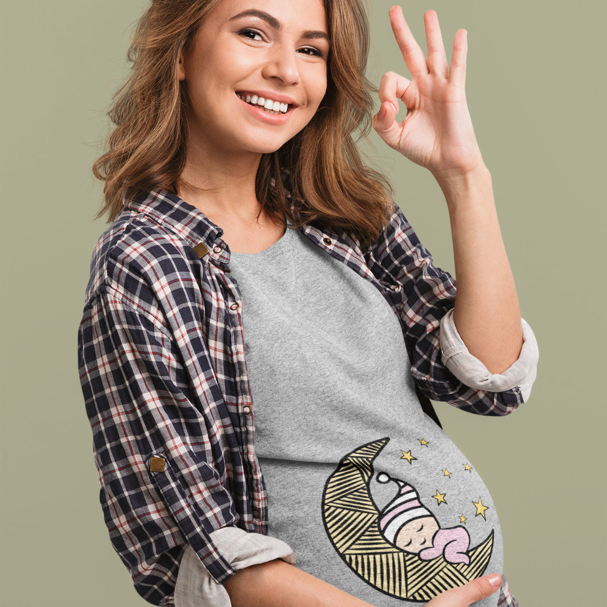 Pilki melanžiniai UNISEX marškinėliai "Mergaitė mėnulyje“