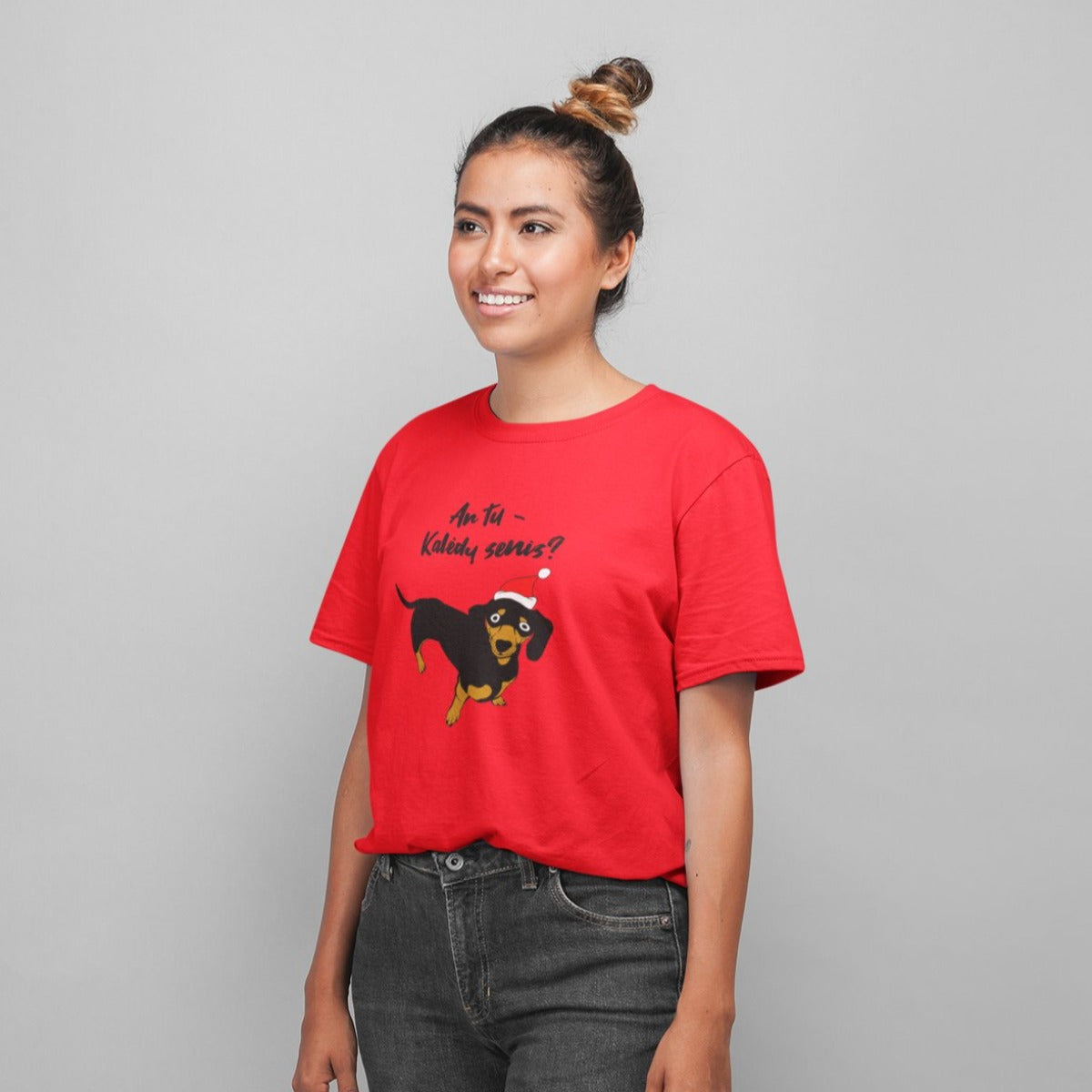 Raudoni UNISEX kalėdiniai marškinėliai "Ar tu Kalėdų senis?"