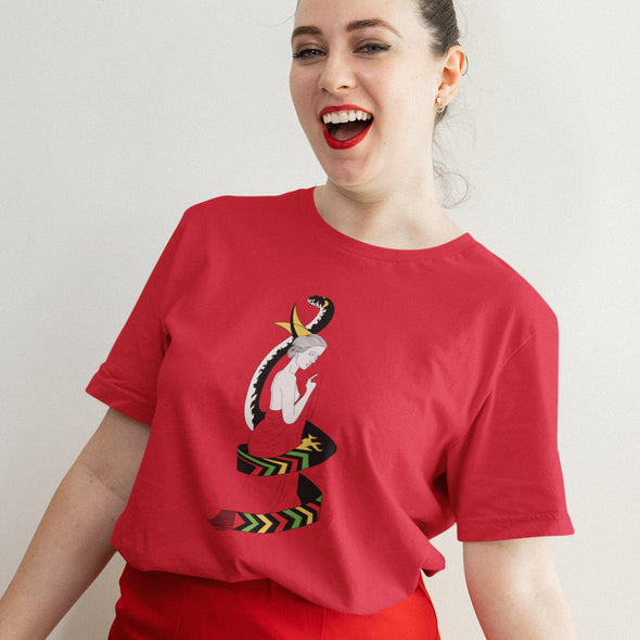 Raudoni UNISEX marškinėliai "Eglė žalčių karalienė“