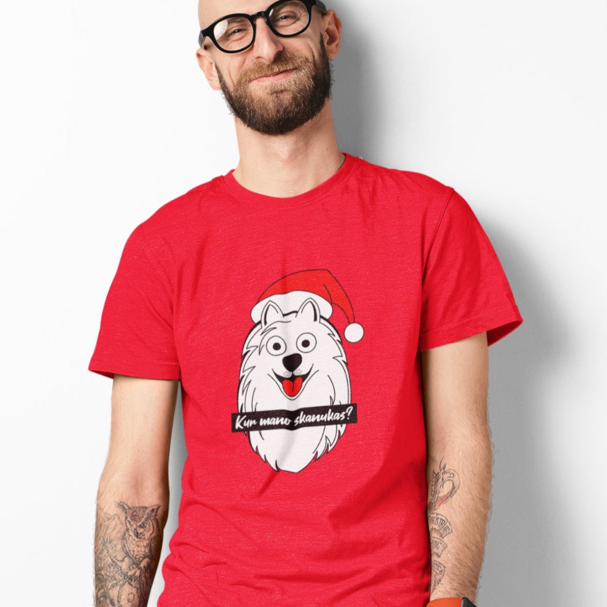 Raudoni UNISEX kalėdiniai marškinėliai "Kur mano skanukas"