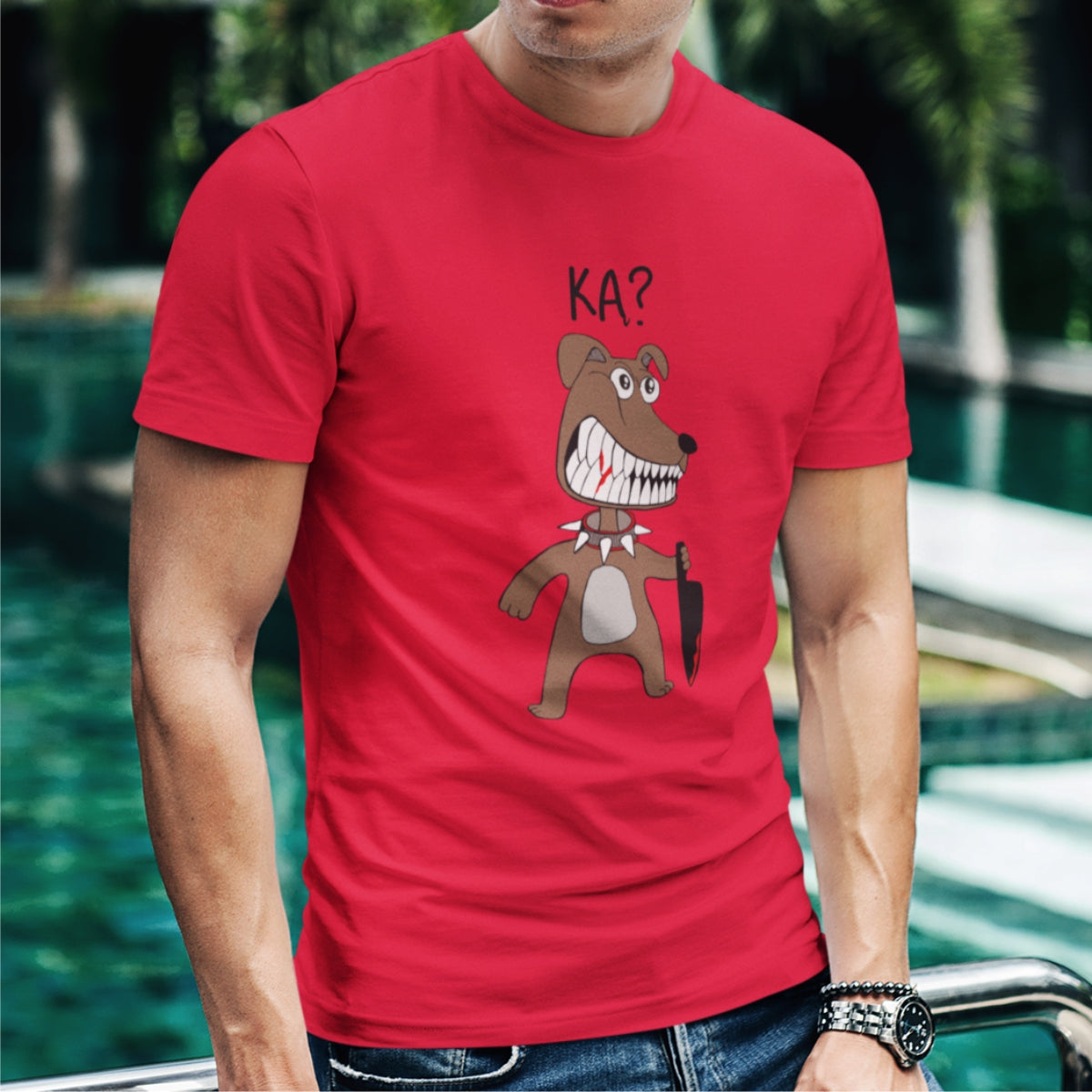 Raudoni UNISEX marškinėliai "Ką? Šuniukas"