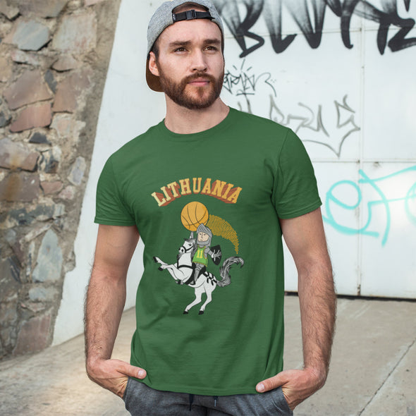 Tamsiai žali UNISEX marškinėliai "Lietuvos krepšinio herojus"