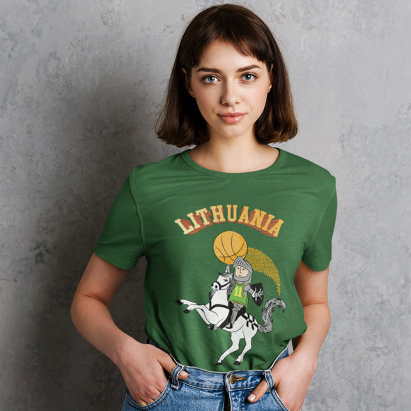 Tamsiai žali UNISEX marškinėliai "Lietuvos krepšinio herojus"