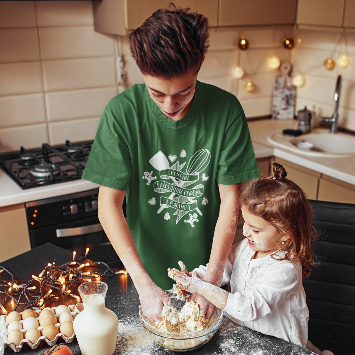 Tamsiai žali UNISEX marškinėliai "Sausainių kepejai"