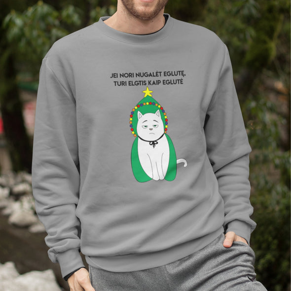 Pilkas UNISEX džemperis be gobtuvo "Jei nori nugalėti eglutę"