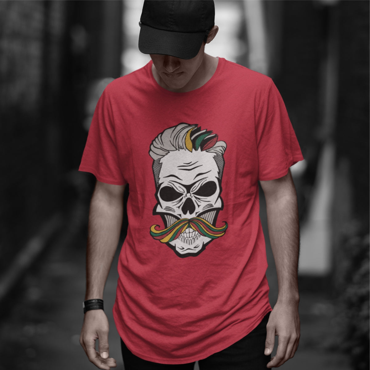 Raudoni UNISEX marškinėliai "Spalvoti ūsai“