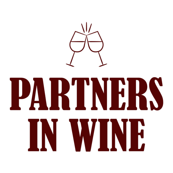 Balti UNISEX marškinėliai su linksmu užrašu "Partners in wine"