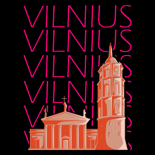 Juodi marškinėliai su spauda ant nugaros  "Mano Vilnius“