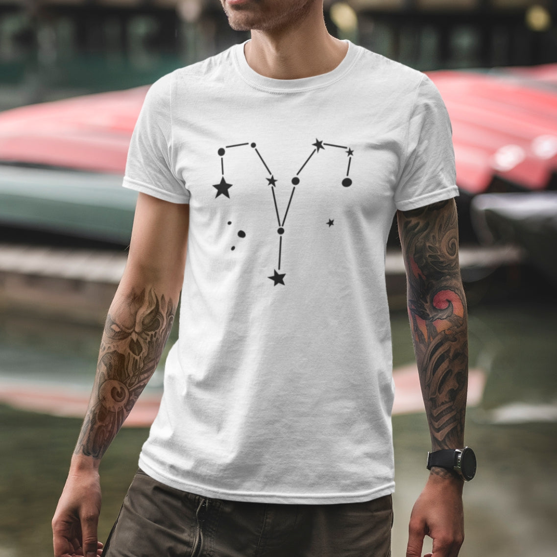 Balti unisex marškinėliai zodiakas "Avinas“