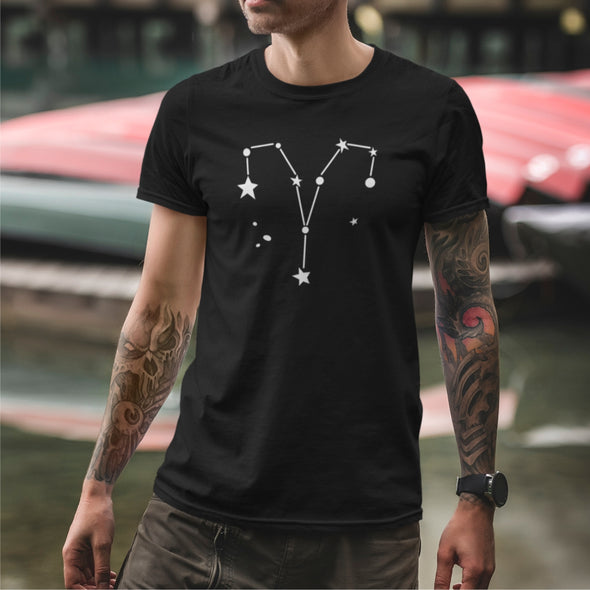 Juodi unisex marškinėliai zodiakas "Avinas“