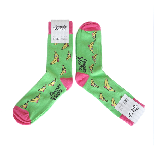 Pakvaišęs bananas - Linksmos žalios kojinės vyrams (Penguin socks)