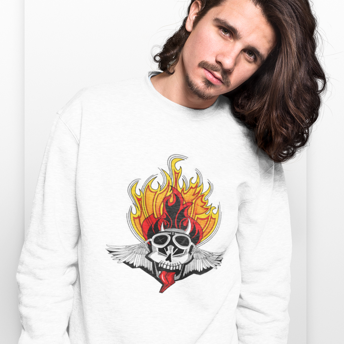 Baltas UNISEX džemperis be gobtuvo "Šėtonas"