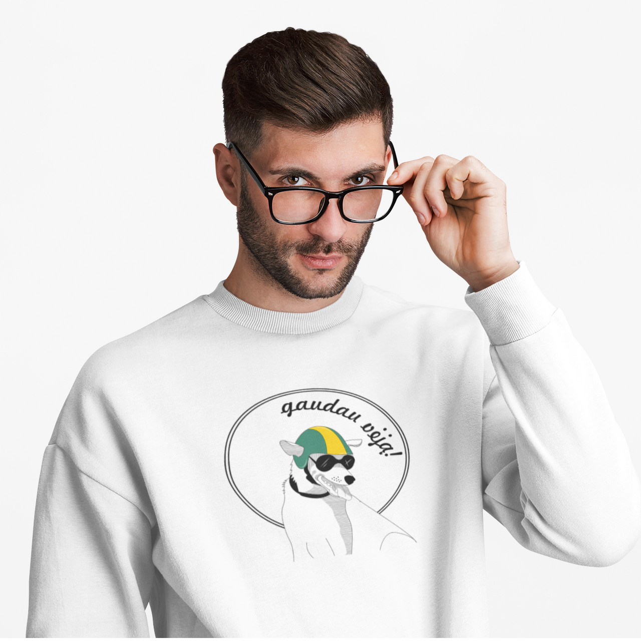 Baltas UNISEX džemperis be gobtuvo "Gaudau vėją"
