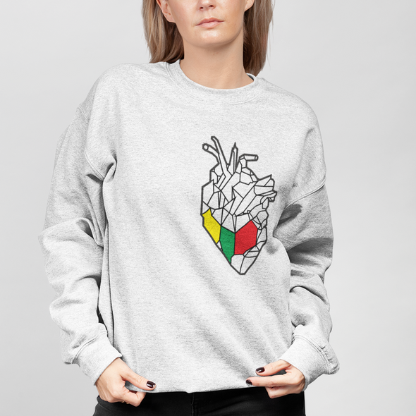 Baltas UNISEX džemperis be gobtuvo "Geometrinė širdis"