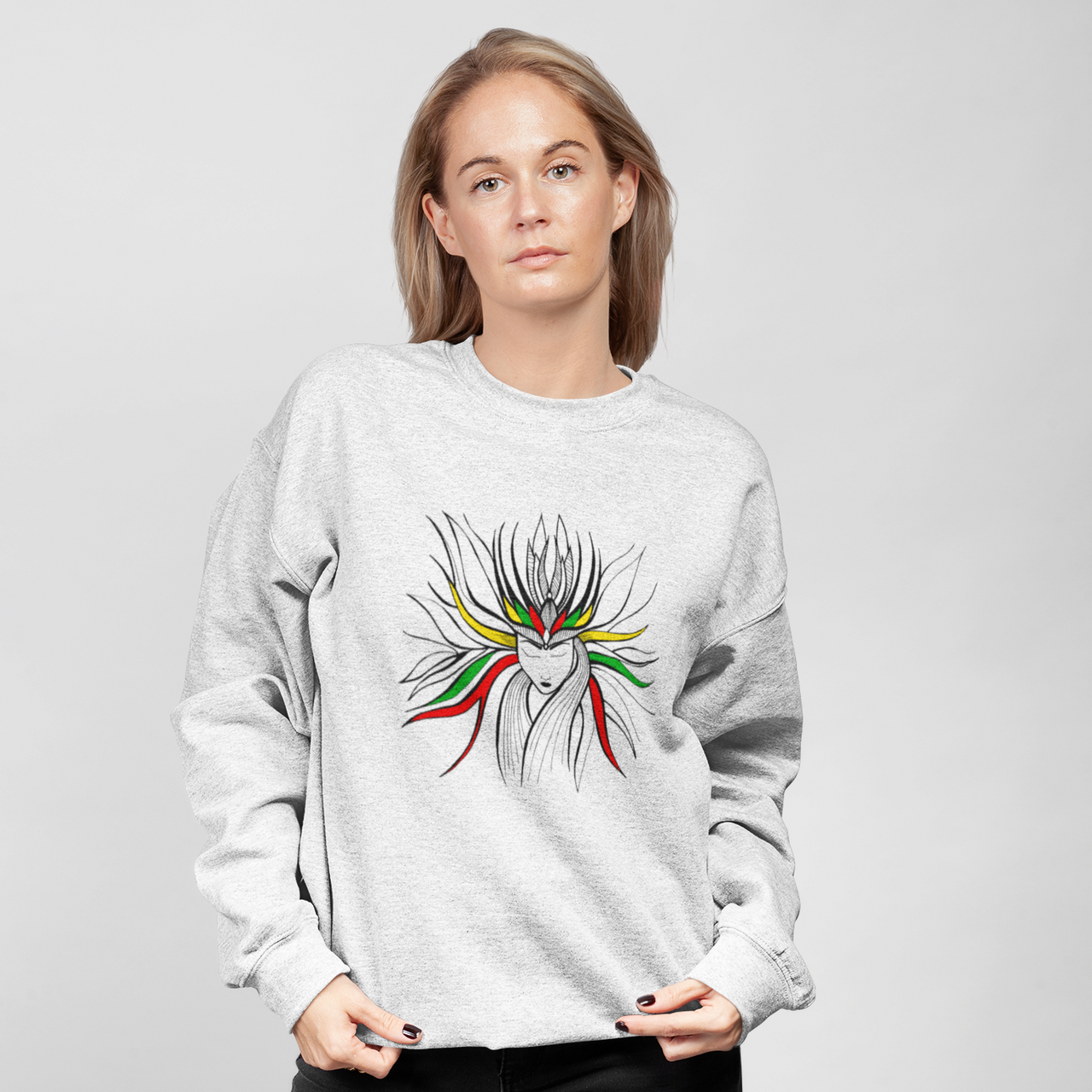 Baltas UNISEX džemperis be gobtuvo "Meilės deivė Milda"