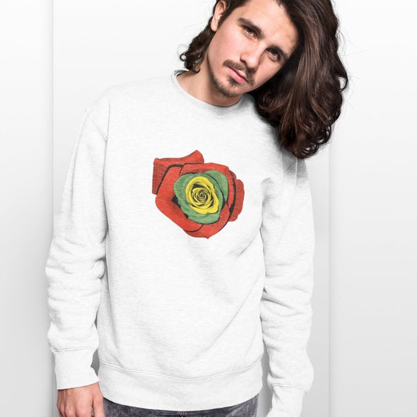 Baltas UNISEX džemperis be gobtuvo "Lietuvos rožė"