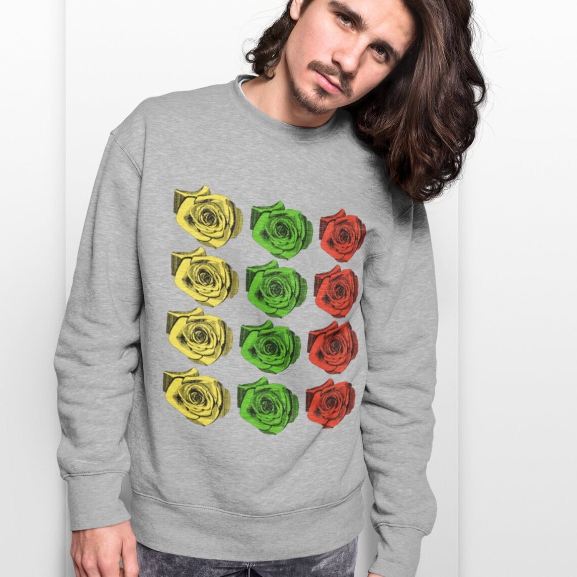 Pilkas UNISEX džemperis be gobtuvo "Žydinti vėliava"