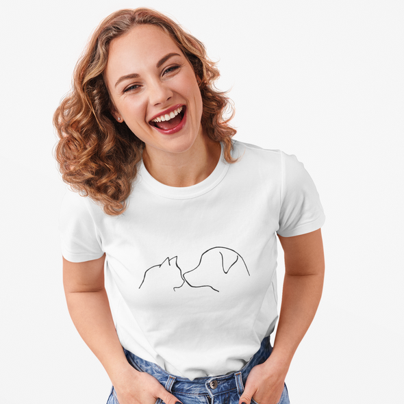 Balti ekologiškos medvilnės marškinėliai "Katinas ir šuo"