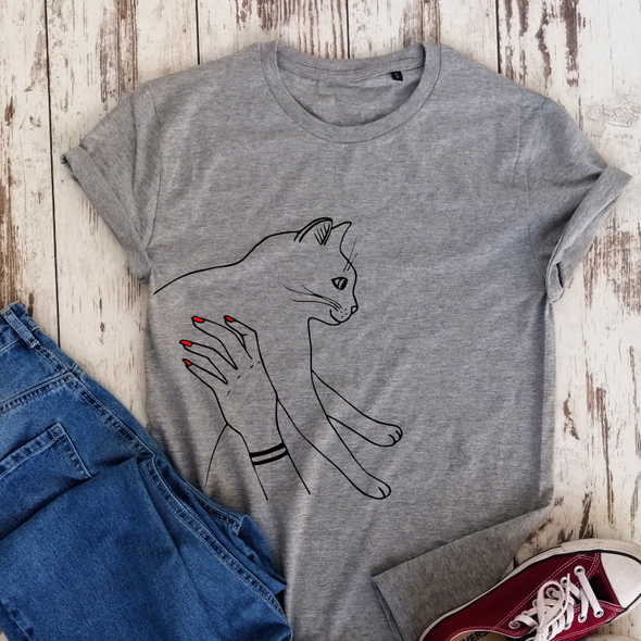 Pilki ekologiškos medvilnės marškinėliai "Katinukas"