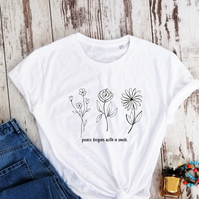 Balti 100% medvilnės marškinėliai "Peace"