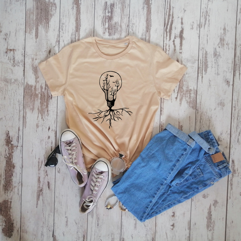 Smėlio spalvos ekologiškos medvilnės marškinėliai "Miškas"