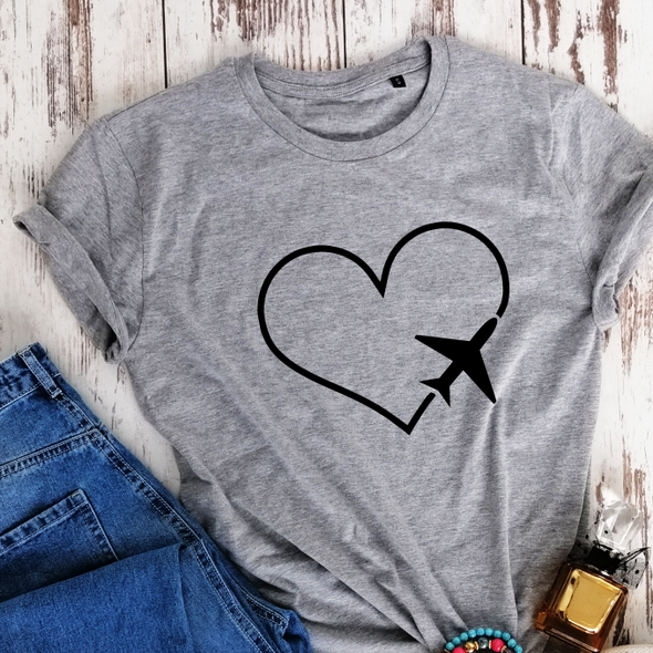 Pilki ekologiškos medvilnės marškinėliai "Myliu keliones"