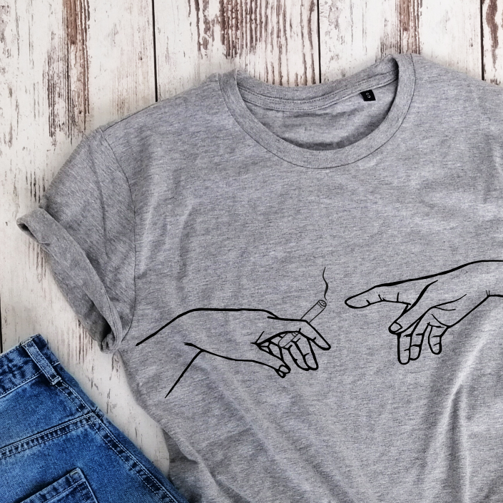 Melanžiniai 100% medvilnės marškinėliai "Cigaretė"