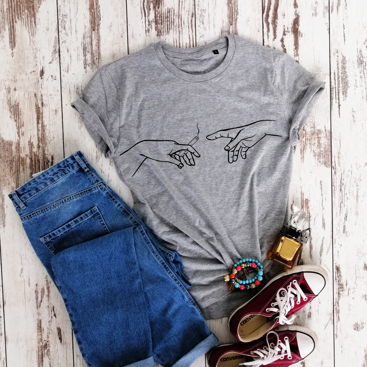 Melanžiniai 100% medvilnės marškinėliai "Cigaretė"