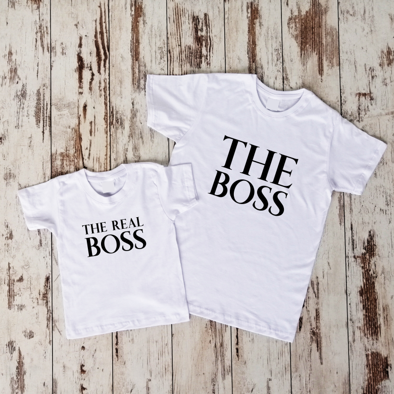 Balti marškinėliai "The boss & The real boss“