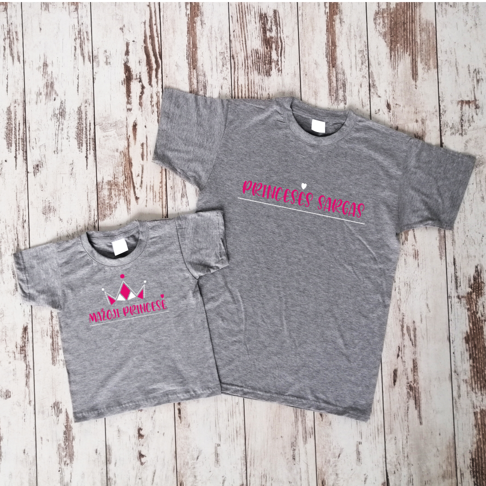 Pilki marškinėliai dukrai ir tėčiui "Princesė ir sargas“