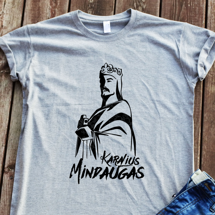 Pilki marškinėliai "Karalius Mindaugas"