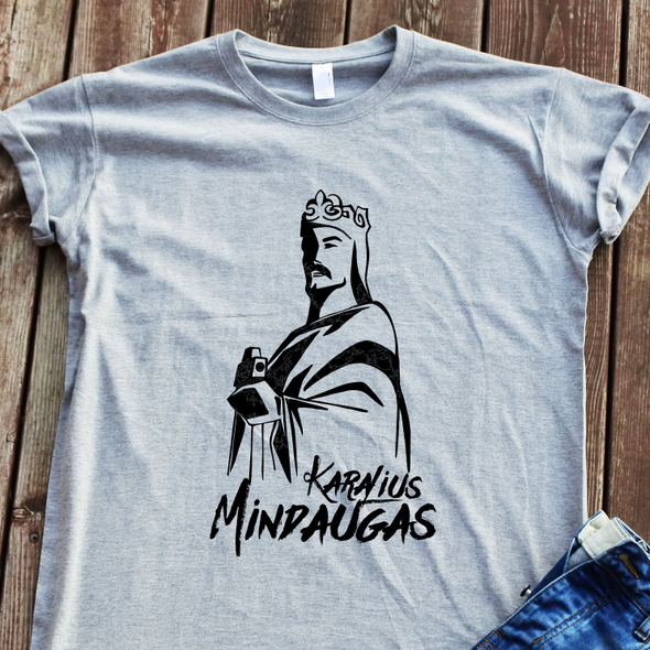 Pilki marškinėliai "Karalius Mindaugas"