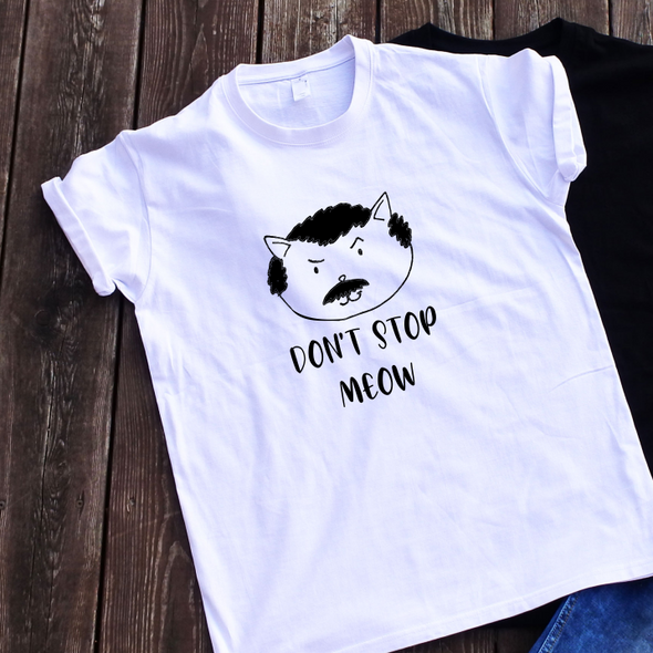 Balti marškinėliai "Don't stop meow"