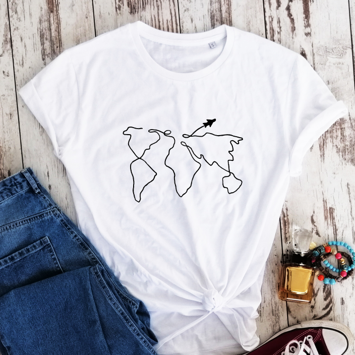 Balti ekologiškos medvilnės marškinėliai "Keliautojui"