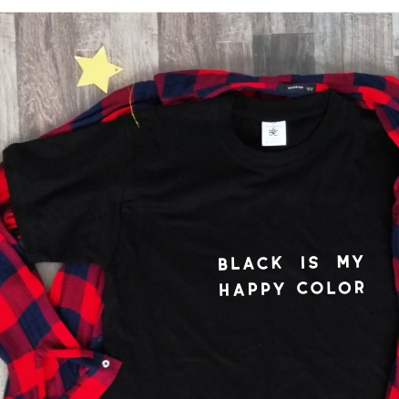 Juodi marškinėliai "Black is my happy color"