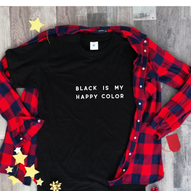 Juodi marškinėliai "Black is my happy color"