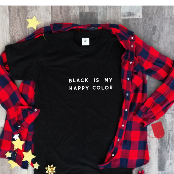 Juodi marškinėliai "Black is my happy color"