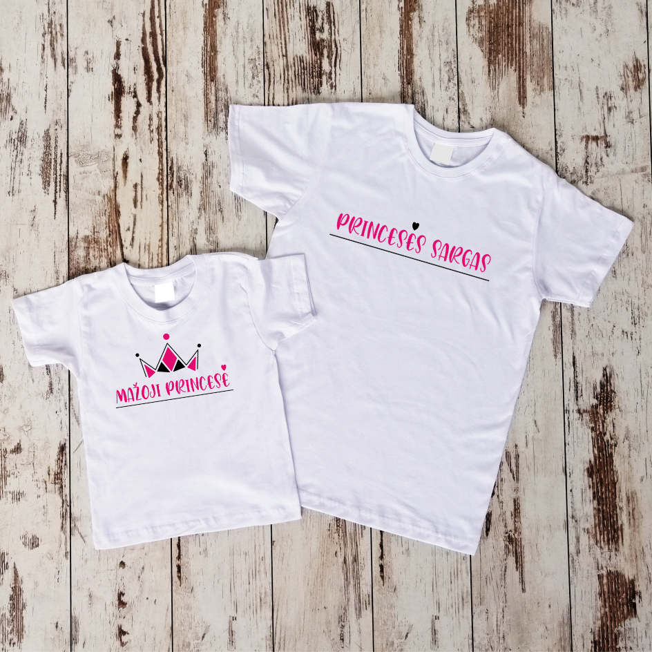 Balti marškinėliai dukrai ir tėčiui "Princesė ir sargas“