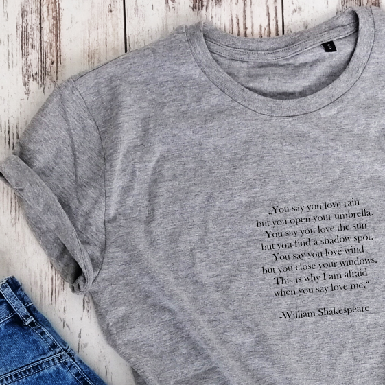 Melanžiniai ekologiškos medvilnės marškinėliai "Šekspyro eilėraštis"