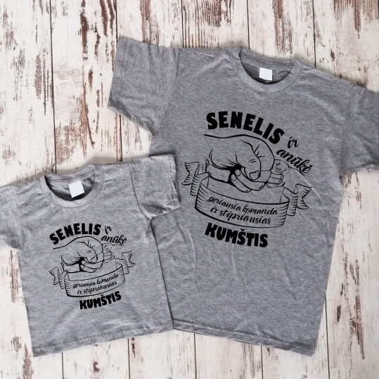 Pilki marškinėliai "Senelis ir anūkė“