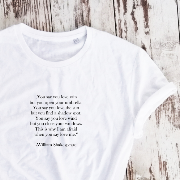 Balti ekologiškos medvilnės marškinėliai "Šekspyro eilėraštis"
