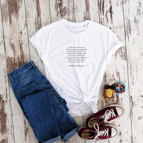 Balti ekologiškos medvilnės marškinėliai "Šekspyro eilėraštis"