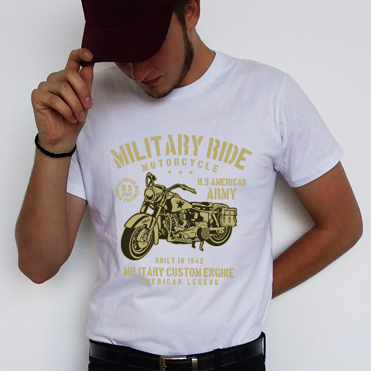 Balti marškinėliai "MILITARY RIDE“