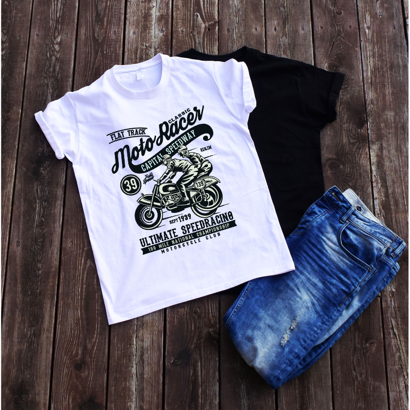 Balti marškinėliai "MOTOR RACER“