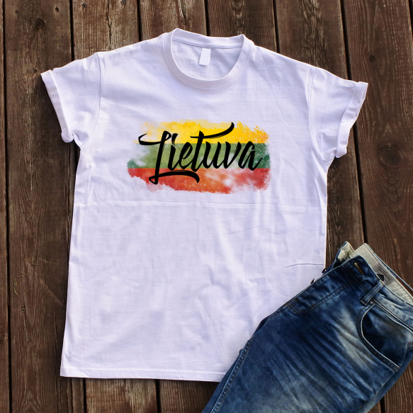 Balti marškinėliai "Trispalvė Lietuva“