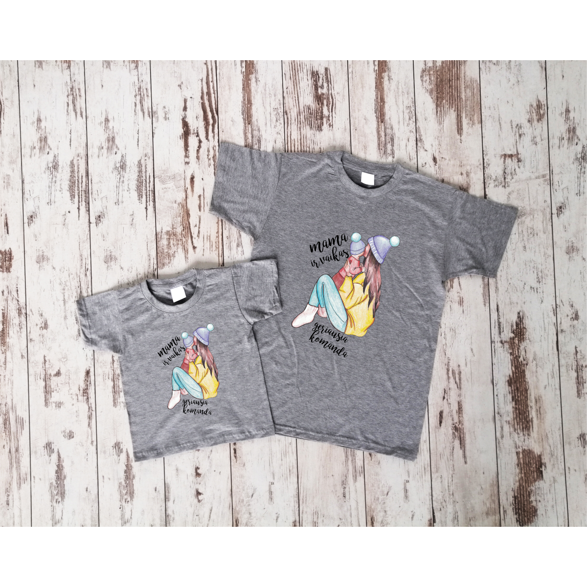 Pilki marškinėliai "Vaikai geriausia mamos komanda“