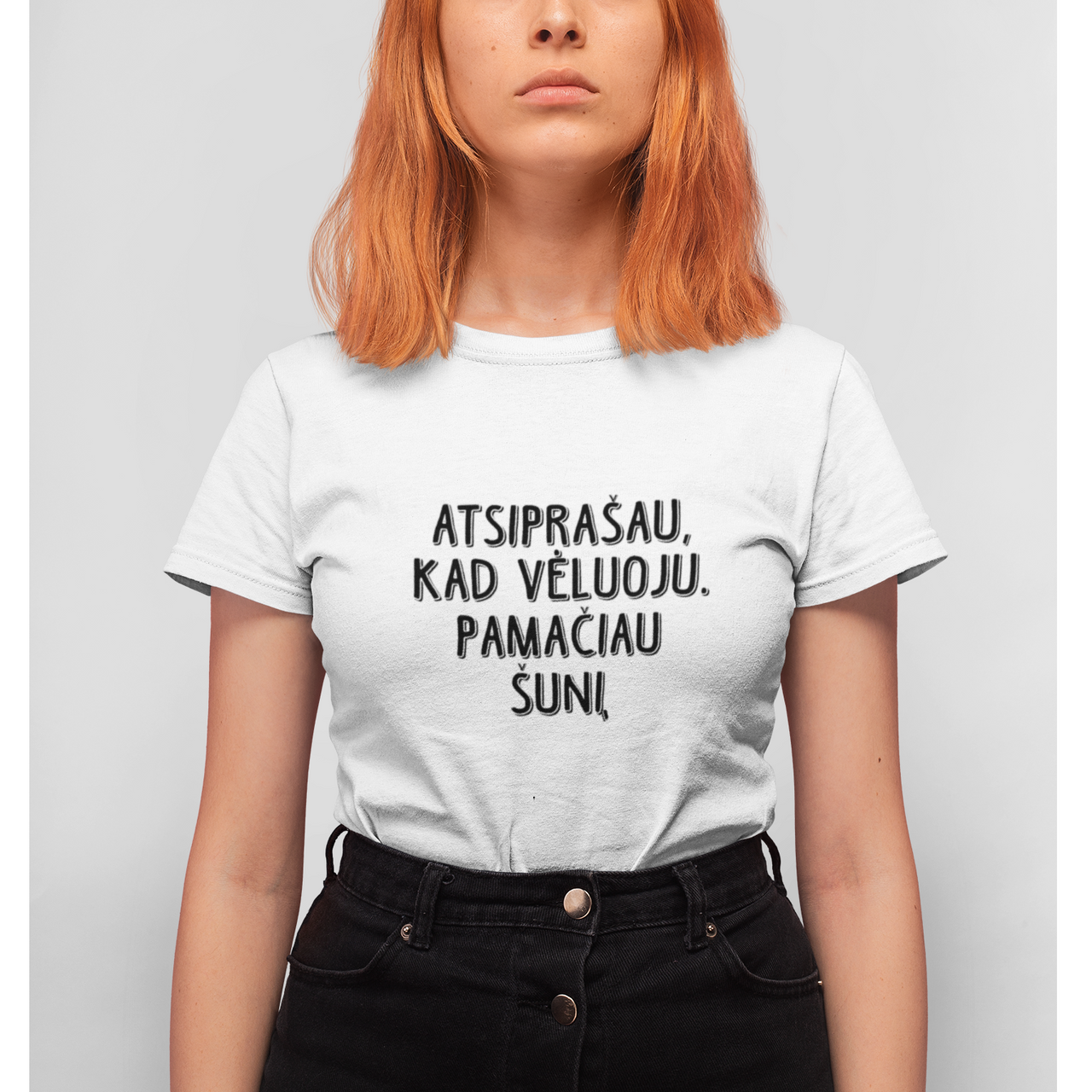 Balti moteriški marškinėliai "Pamačiau šunį"